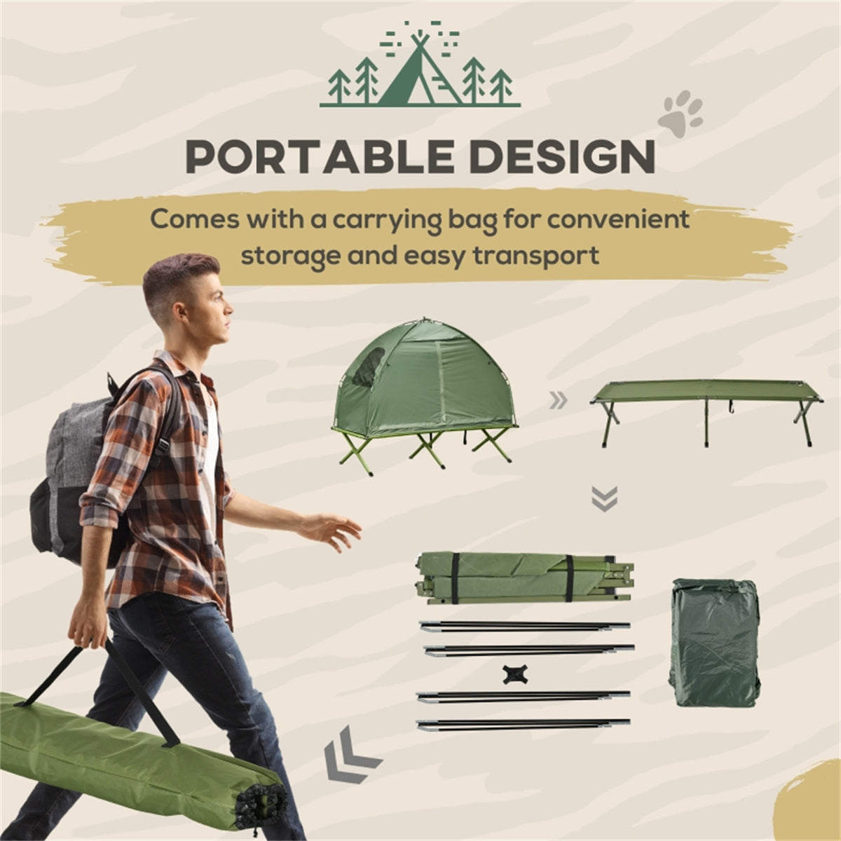 2-in-1 Camping Tent & Elevated Cot Set with Carry Bag