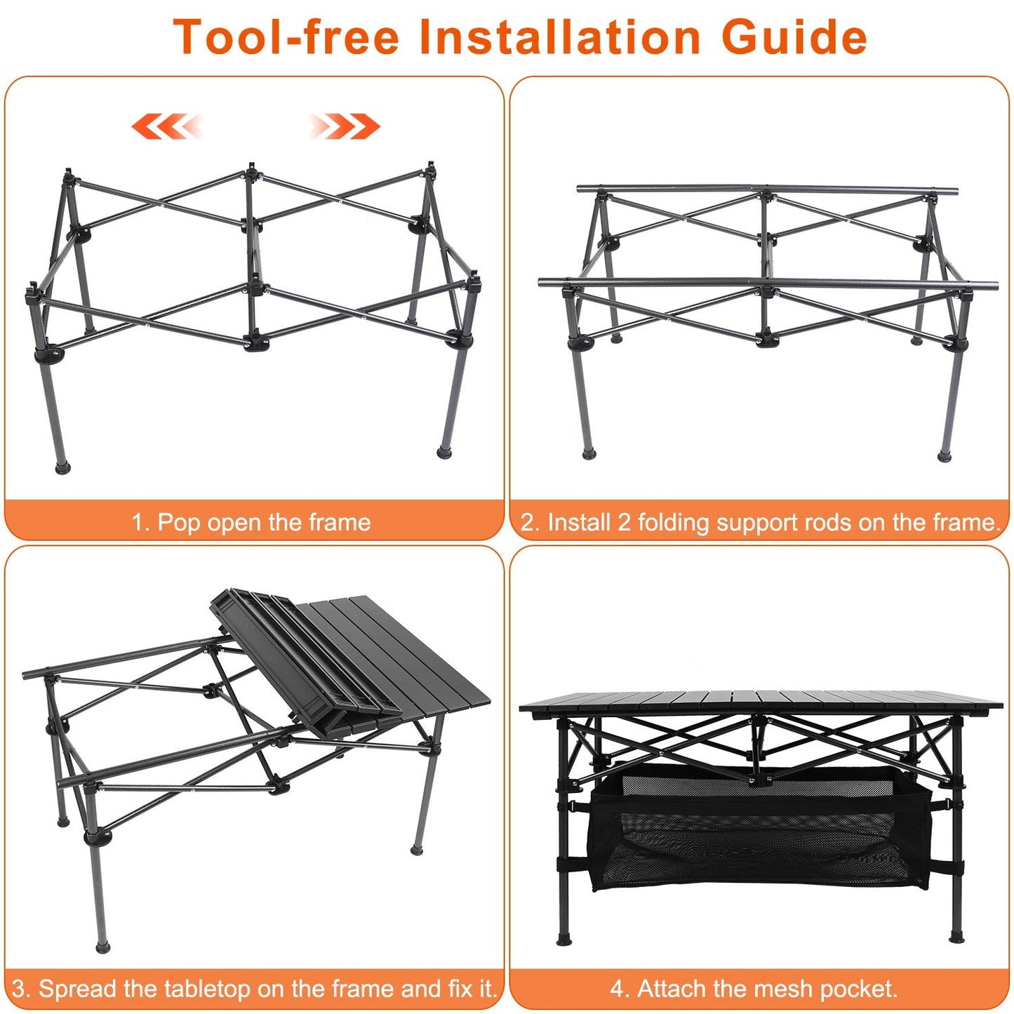 Folding Aluminum Camping Table with Mesh Storage Basket