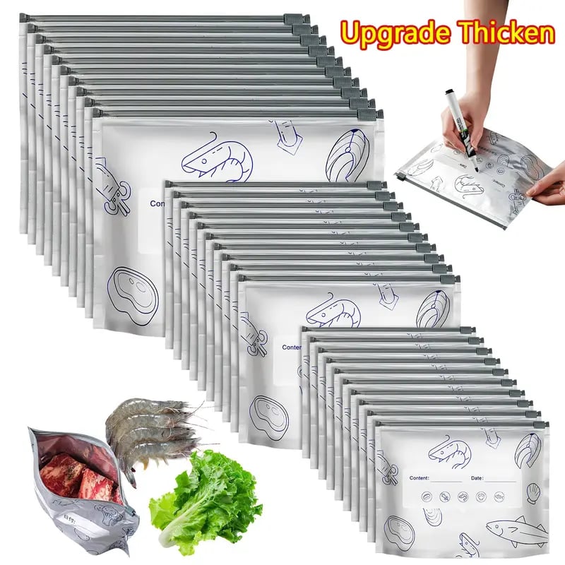 üéÅüî•10-Pack Reusable Foil Vacuum Zipper Sealable Storage Bags Labelled Fridge Order Relief