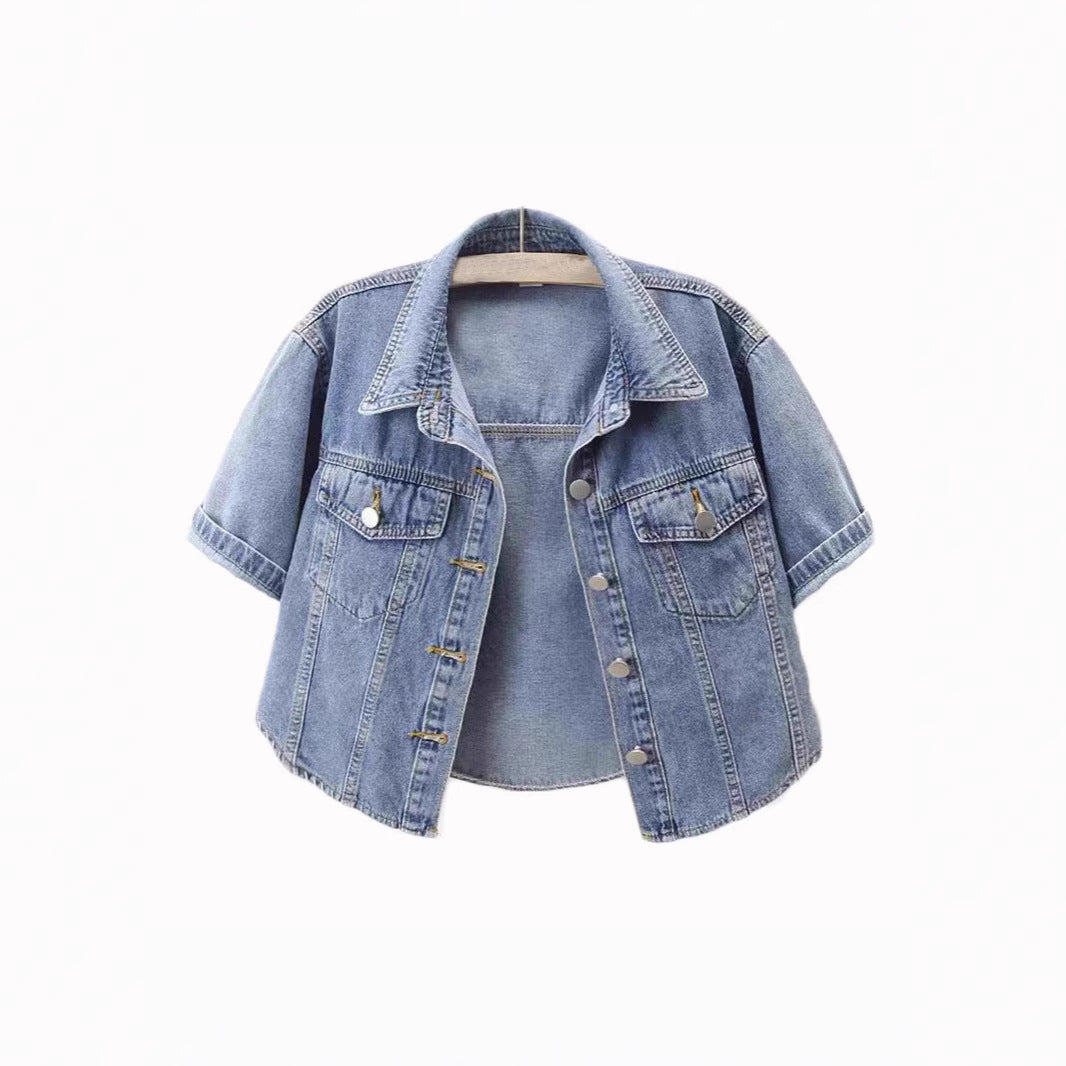 Women's Cropped Denim Jacket – Dark Blue & Light Blue