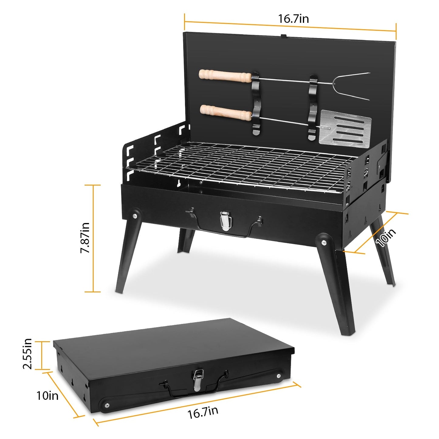 Portable Foldable Charcoal BBQ Grill – Suitcase-Style, 3 Height Settings