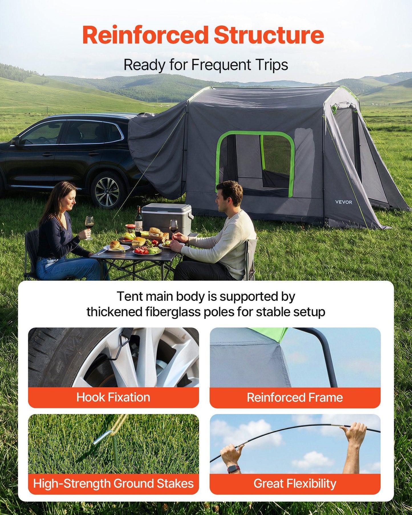 SUV Tailgate Tent | 10.6x8 FT All-Season Camp Shelter for 5-9 People