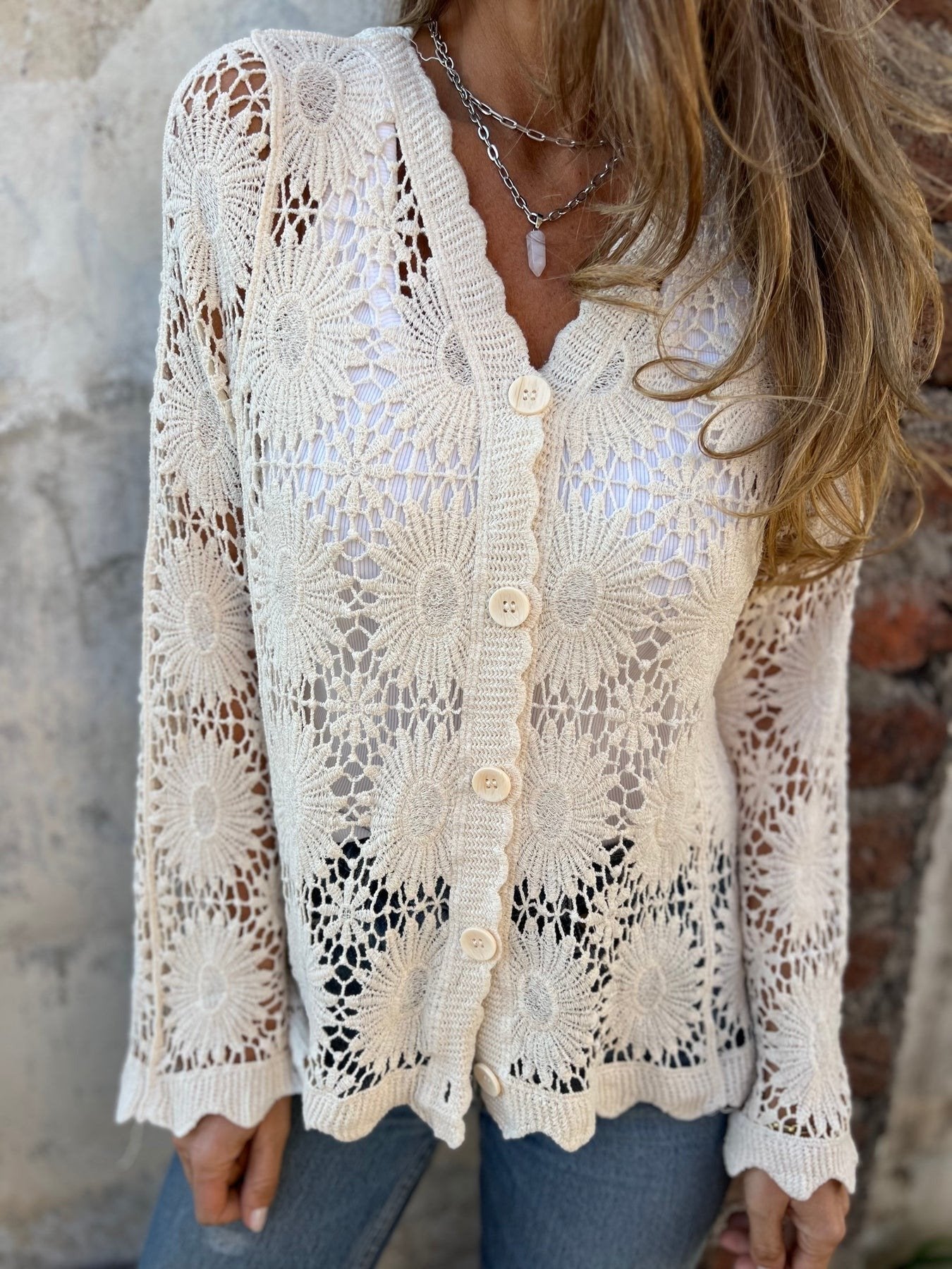 üèÜFlash Sale‚ö° 50K+ SOLD! Almost Gone-üí•Cutout Embroidered V-Neck Button Long Sleeve Top,Best gifts
