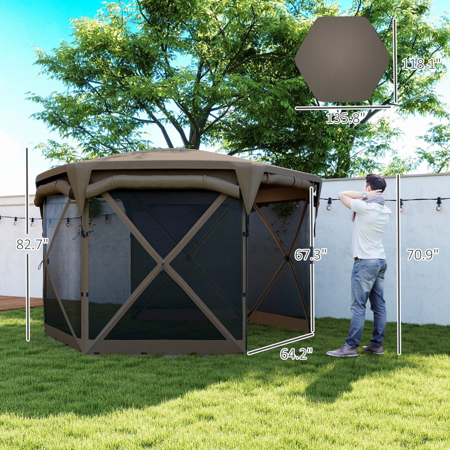 11x11ft Pop-Up Gazebo Screen Tent – UPF30+, Roll-Up Panels, 10-12 Person