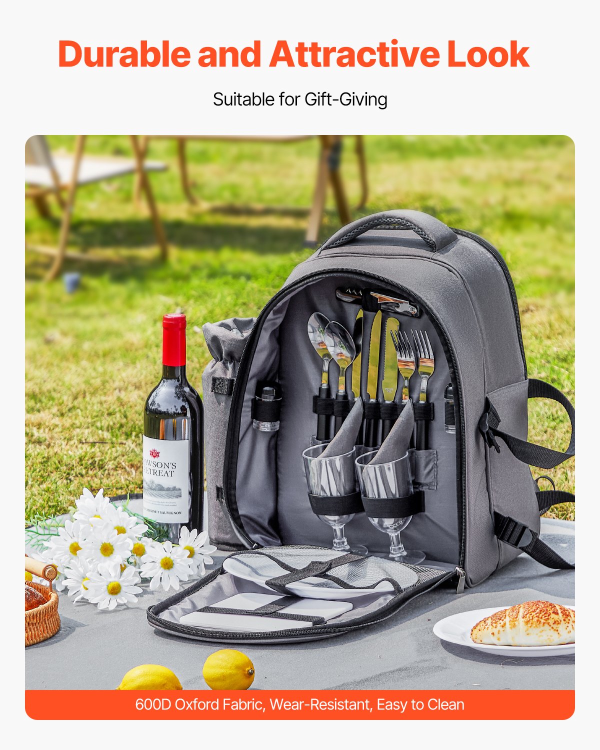 Beach & Picnic Backpack for 2 with Insulated Cooler Compartment