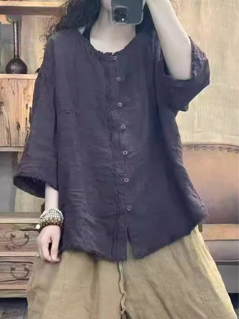 Women's Summer Artistic Retro Loose Casual Button Up Tops