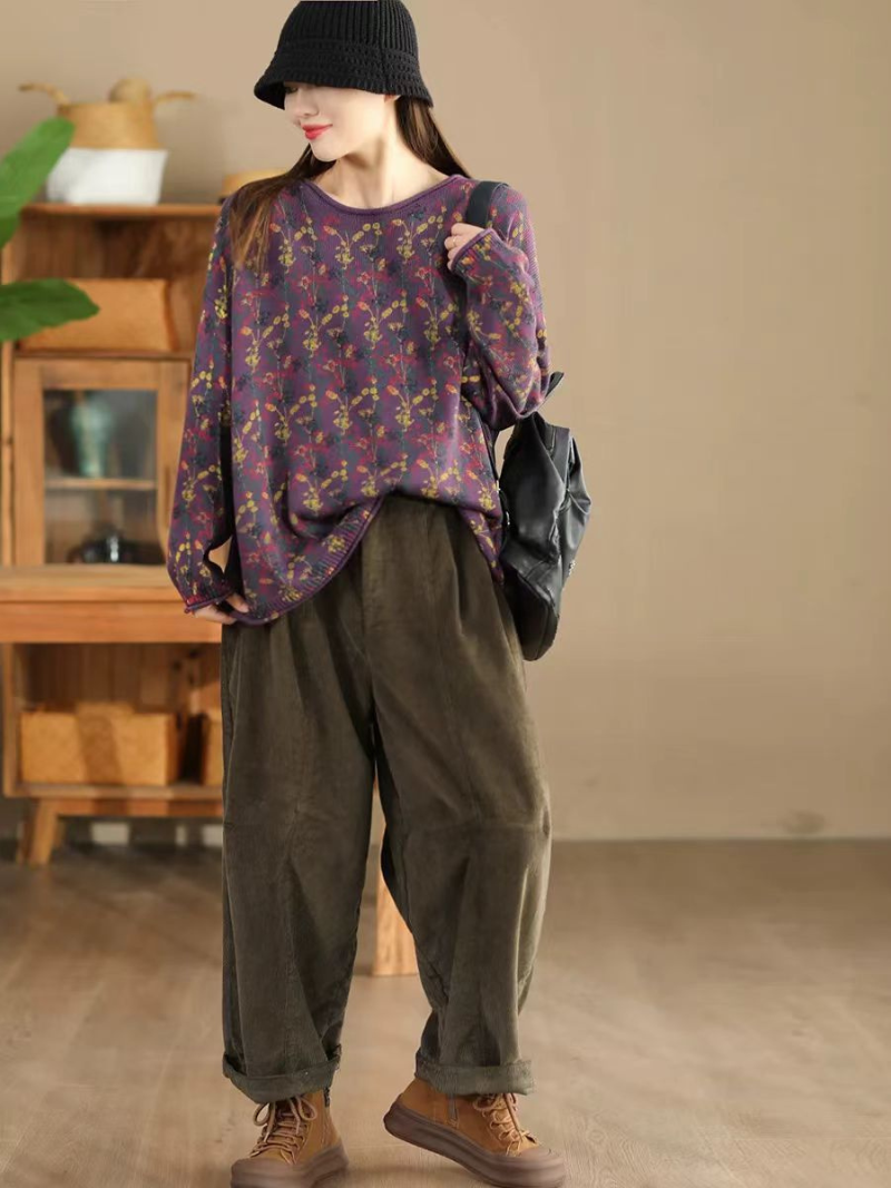 Women's Modern & Stylish Crew Neck Hooded Loose Printed Sweater