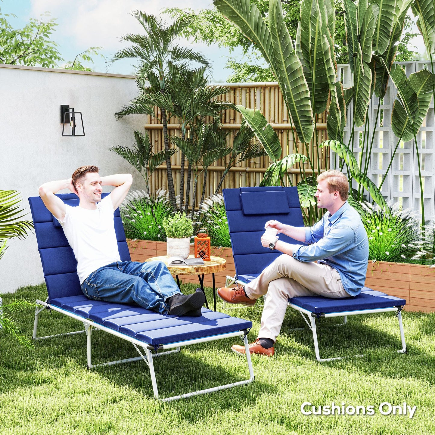 Foldable Chaise Lounge Cushion Set of 2, Outdoor Lounge Chair Cushion Set, UPF50+ 230gsm Olefin, 80" x 26" Dark Blue