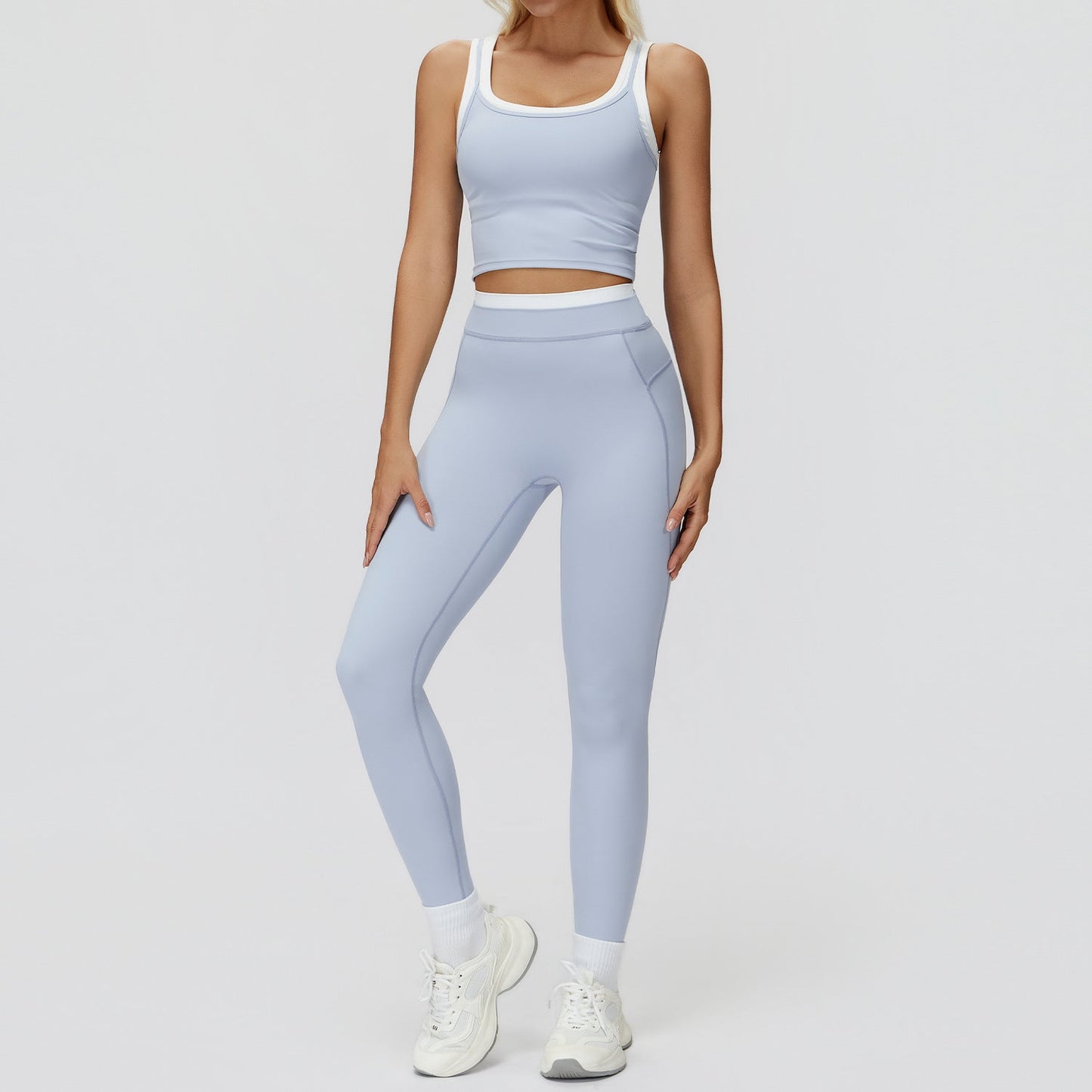 Women's Contrast Yoga Vest & Shorts or Leggings Set – Active Workout Set