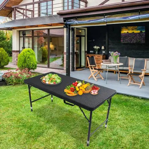 4ft Portable Folding Rattan Table – Indoor & Outdoor Plaited Brown