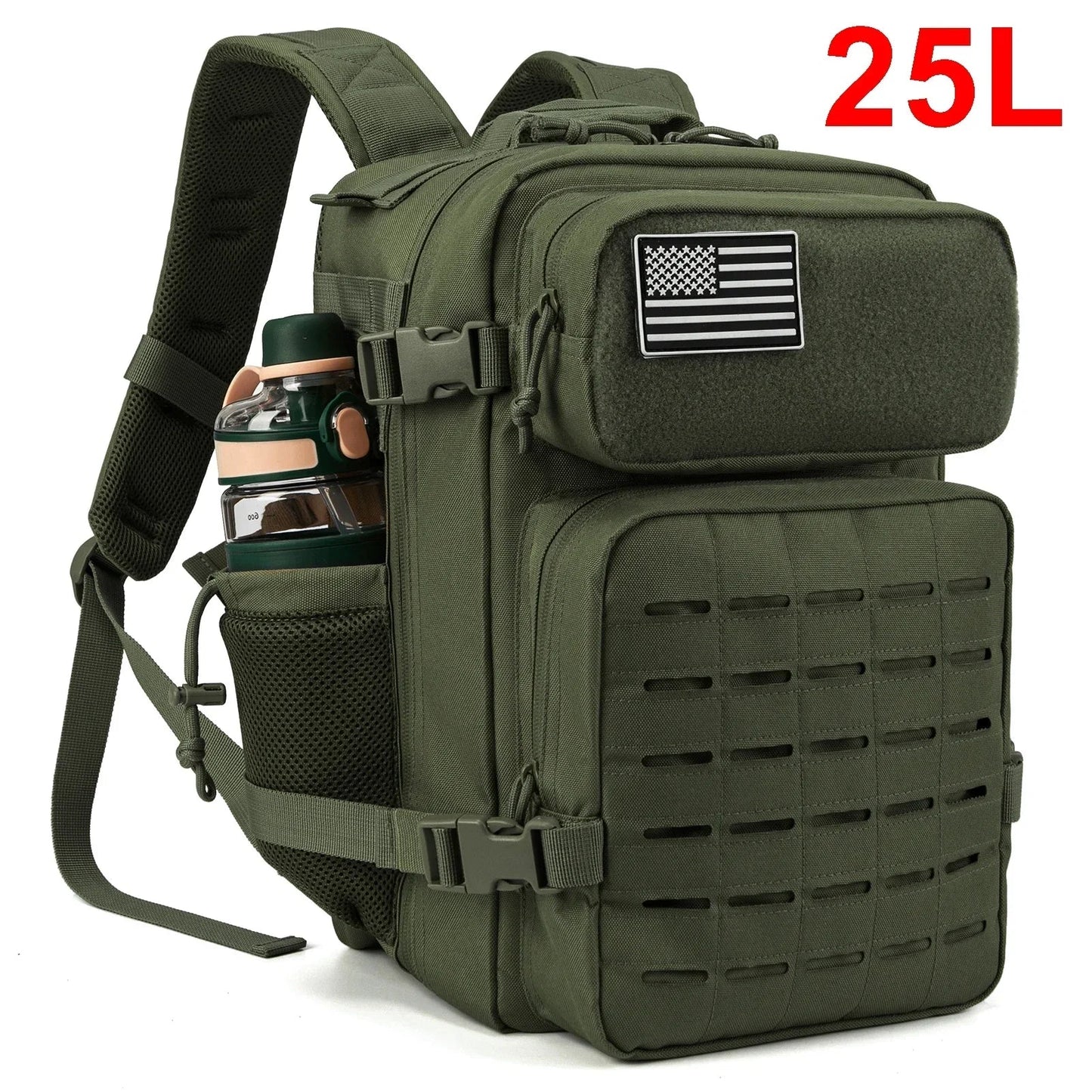 Men's Tactical Survival Backpack – Laser Cut MOLLE with Dual Cup Holders