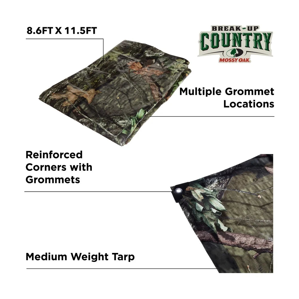 Waterproof Hunting Camo Tarp – 8.6ft x 11.5ft, PE Tarpaulin, Reinforced Corners & Grommets