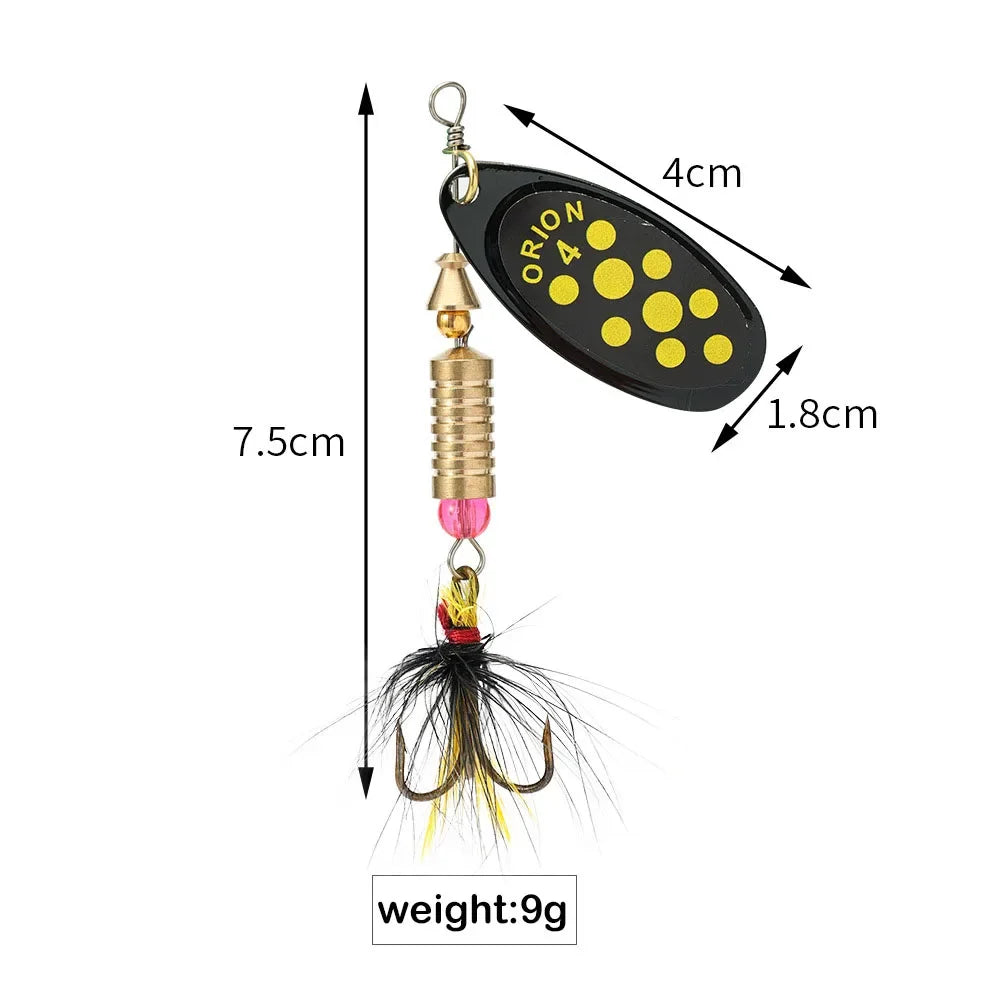 Metal Rotating Spinner Fishing Lure – Spoon Sequins Wobbler with Feather Hooks 3.5g/4.5g/7g/9g/12g