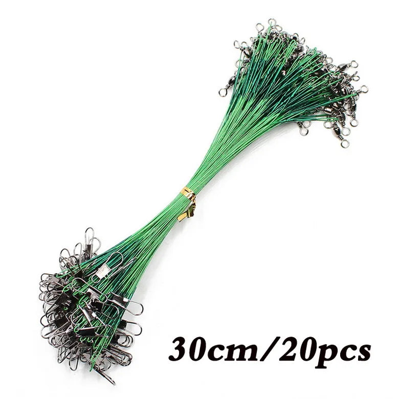 Anti Bite Steel Fishing Line Steel Wire Leader With Swivel Fishing , Leash Fishing Wire 15cm 20cm 30cm