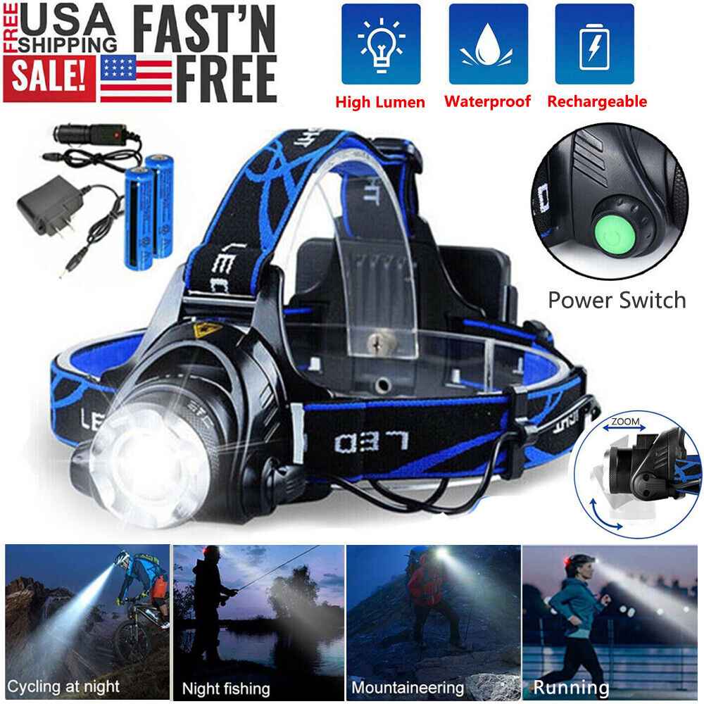 Rechargeable LED Headlamp – 3 Modes, Zoomable, 100m Beam – Single, 2-Pack or 3-Pack