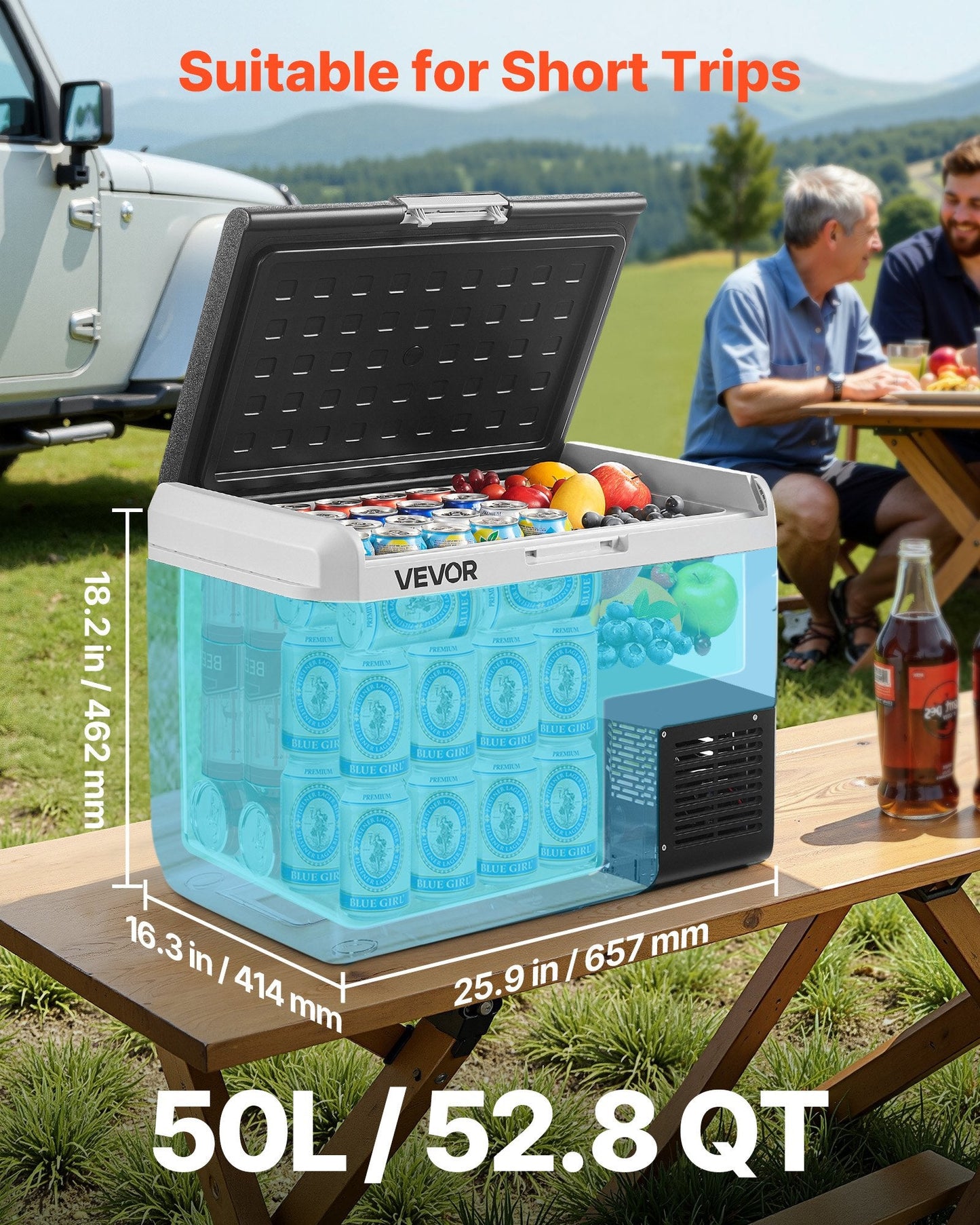 12V Portable Car Fridge Freezer 52.8QT | Fast Cooling, -4°F to 68°F