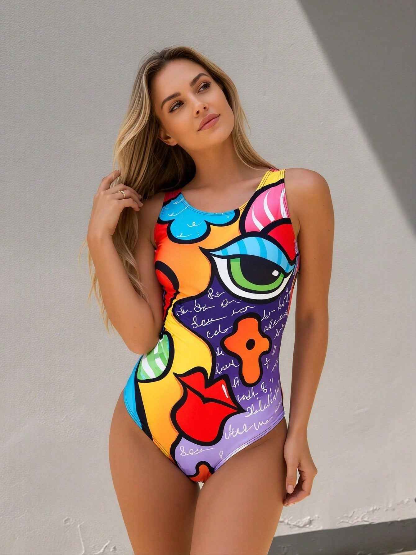 Women's Tropical Print One-Piece Fitness Swimsuit