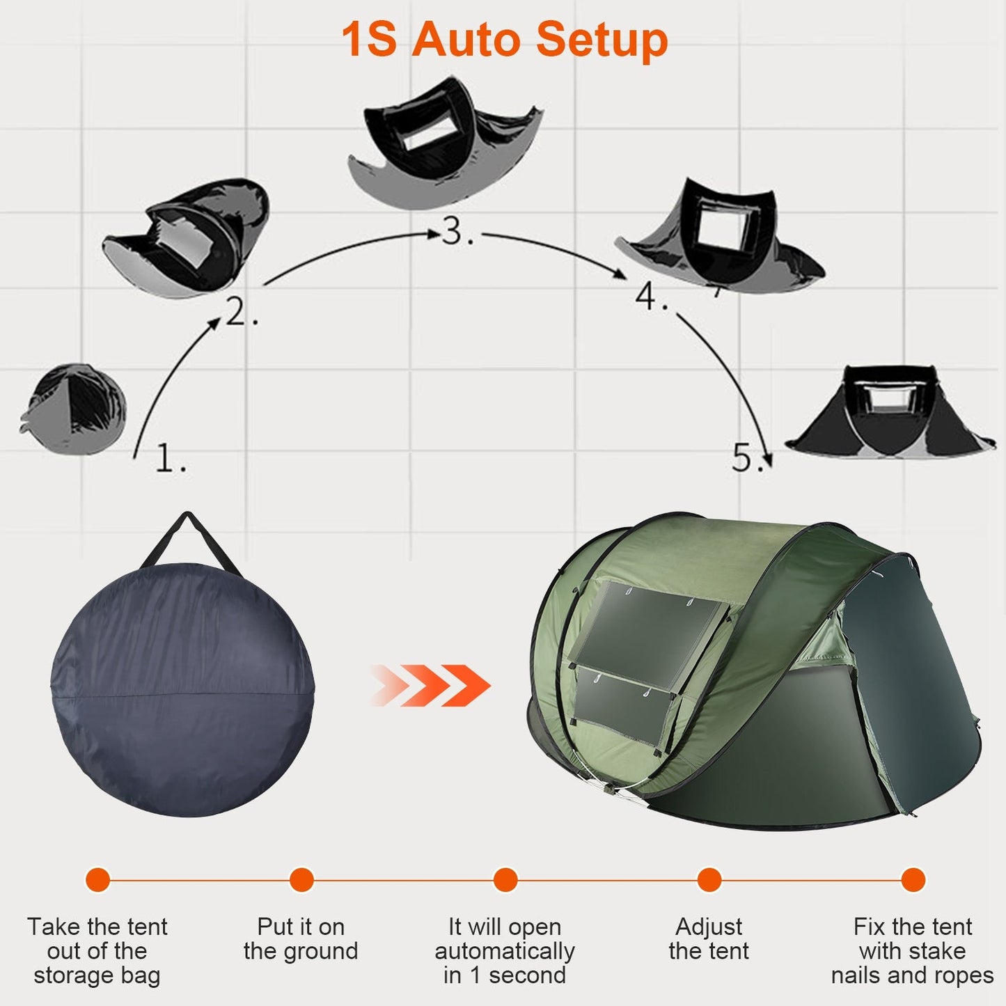 5–8 Person Instant Pop-Up Camping Tent – Waterproof with Mosquito Net Windows & Carry Bag