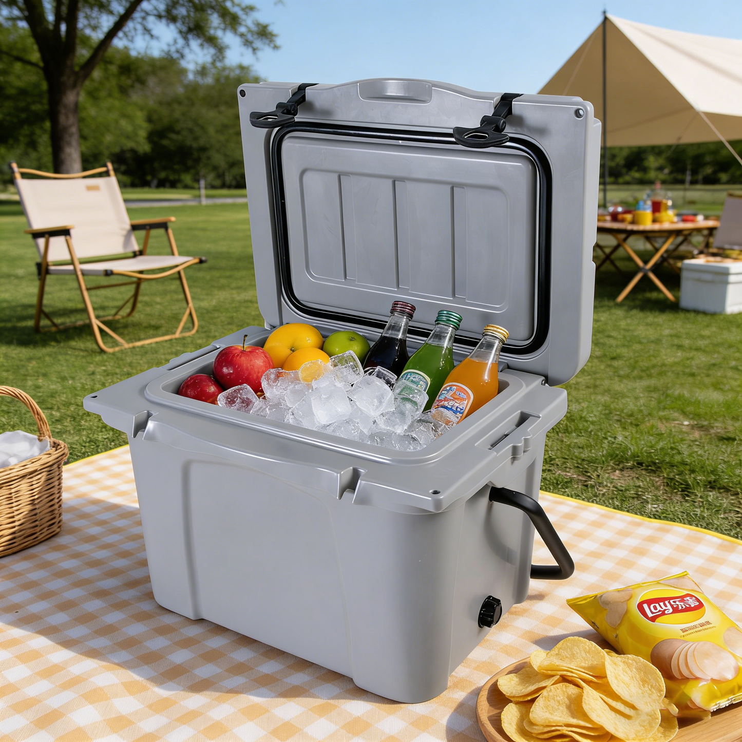 25QT Rotomolded Hard Cooler | 5-Day Ice Retention, Bottle Opener & Cup Holder – Grey