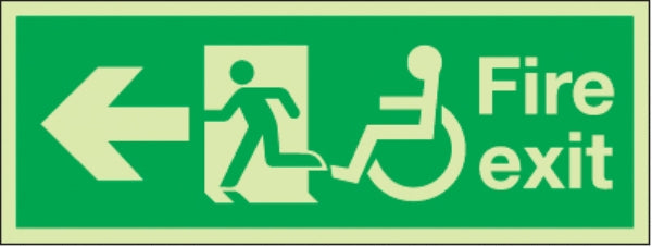 fire exit arrow left running man wheelchair