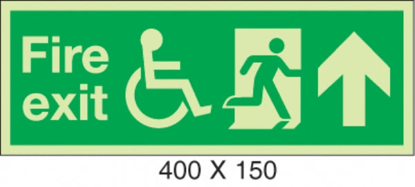 fire exit arrow up running man wheelchair
