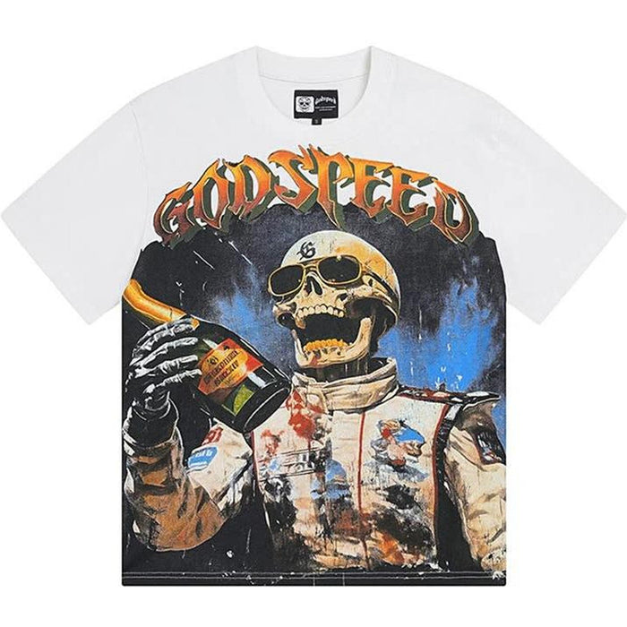 Godspeed Skull Champagne Racer Tee White