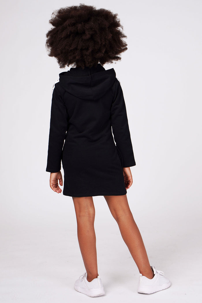 Girl wearing Black Hoodie Dress