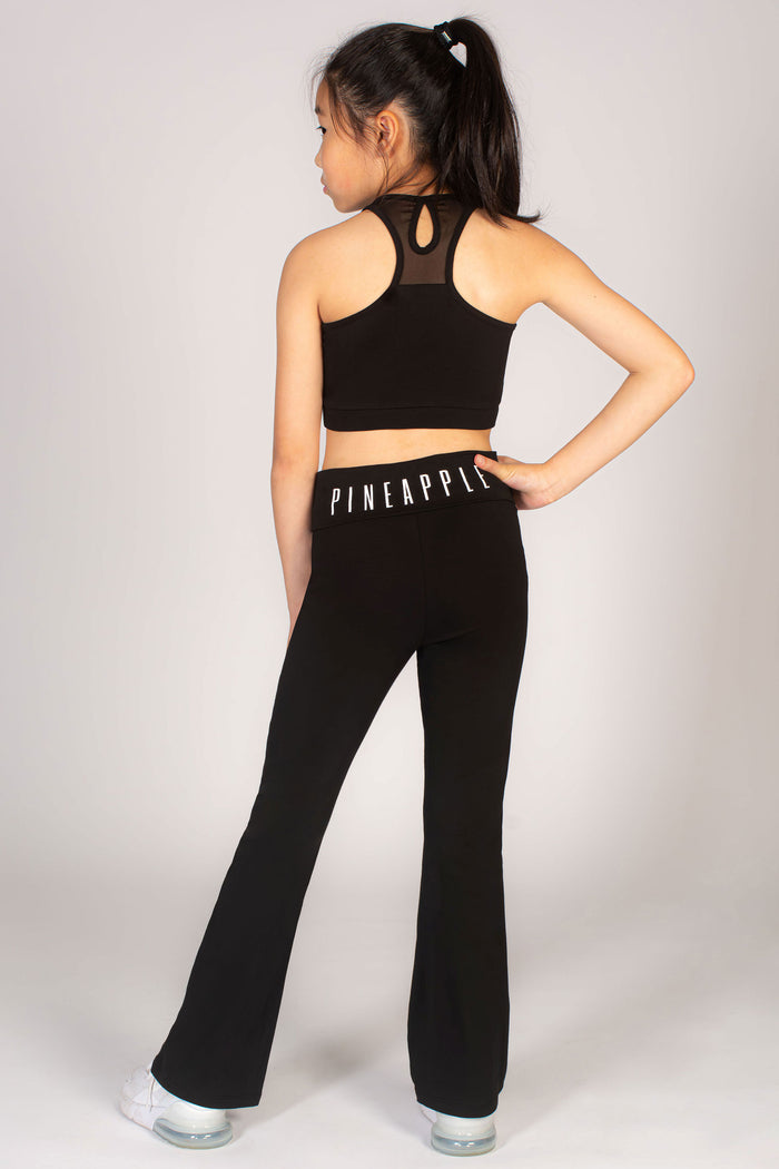 Girls' black mesh panel crop top with diamanté decoration by Pineapple Dance Studios