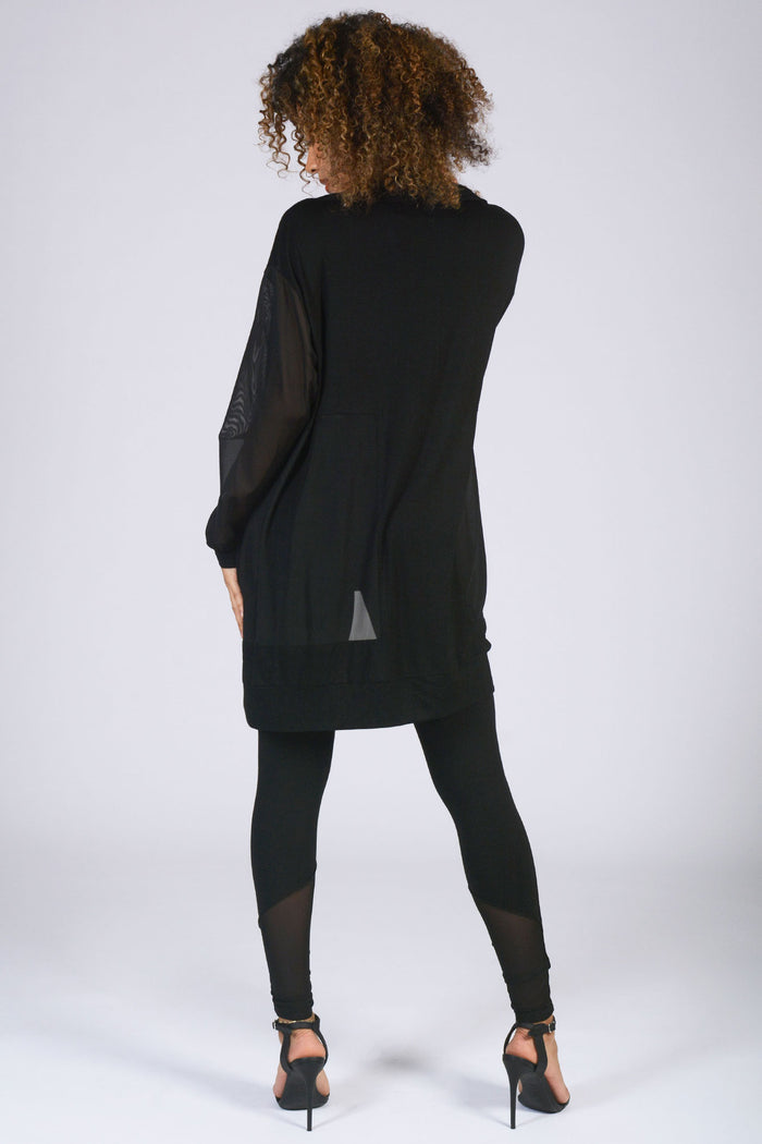Sheer black cardigan for women with mesh black leggings from Pineapple