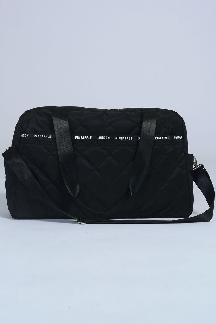 Black Quilted Holdall Bag with logo strip