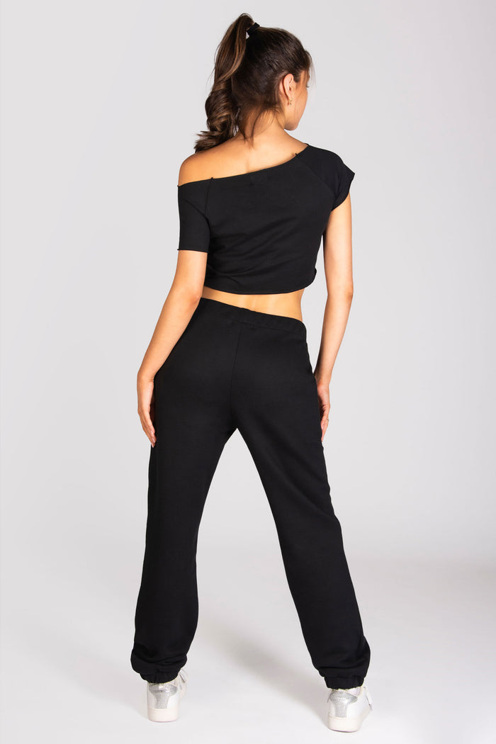 Women's dance off-shoulder crop t-shirt in black