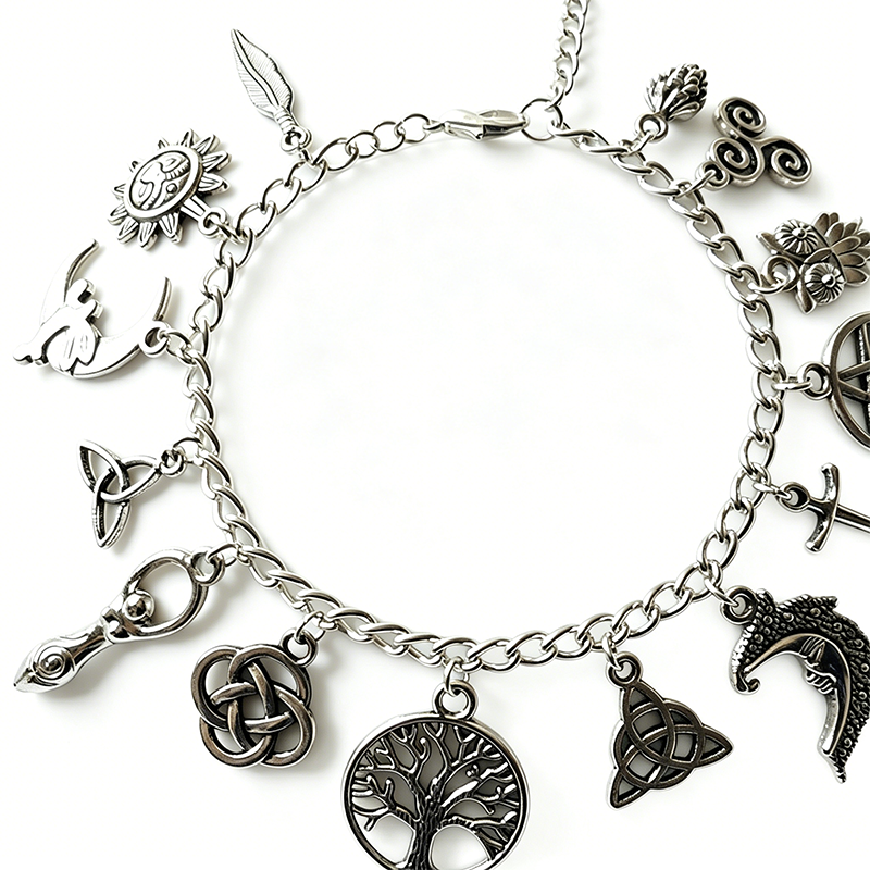 üìø LIMITED-TIME 30% OFF! ‚ú® Vintage Pagan Charm Bracelet ‚Äì Spiritual Symbols, Antique Silver, Bohemian Style üåô