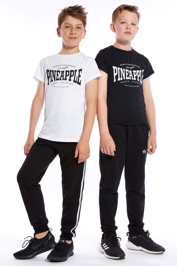 Boys wearing white and black Unisex Pineapple Dance T-Shirt