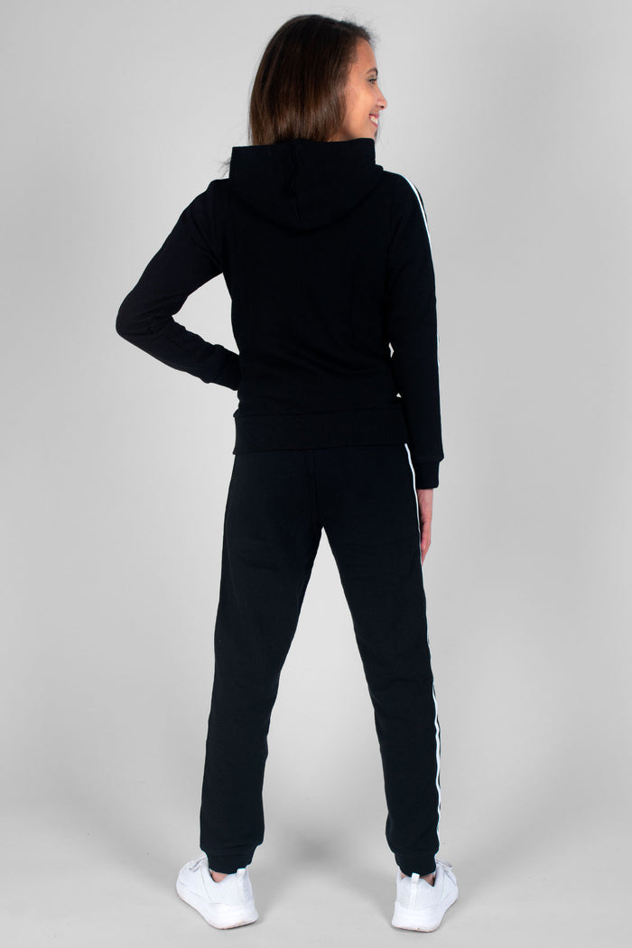 Girl wearing black Unisex Kids' Zip Jacket and matching Joggers