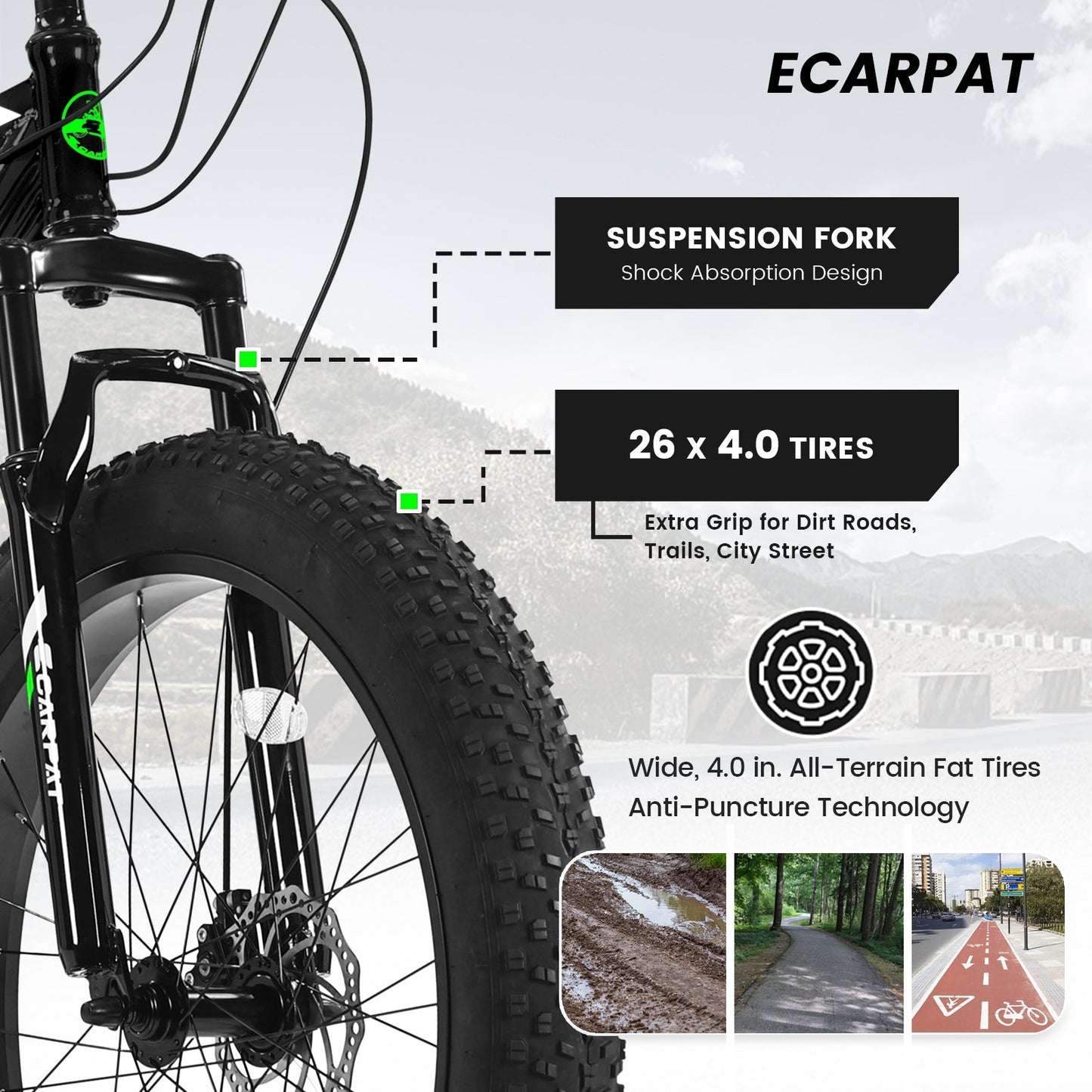 26" Fat Tire Mountain Bike | Full Shimano 21-Speed, Dual Disc Brakes & Front Suspension