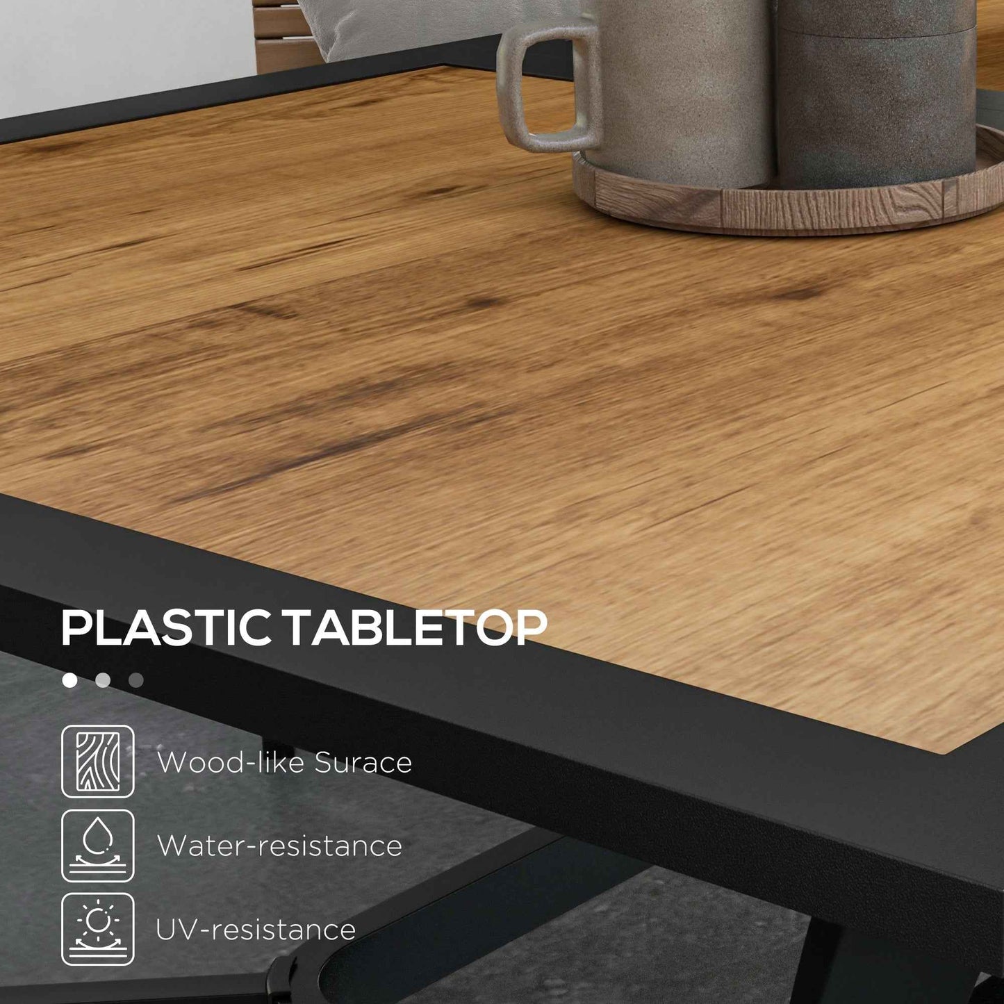 Rectangular Patio Dining Table for 6 | Faux Wood with Umbrella Hole, 59x35.5"