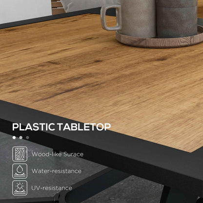 Rectangular Patio Dining Table for 6 | Faux Wood with Umbrella Hole, 59x35.5"