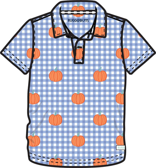 Boys Pumpkin Patch Gingham Knit Short Sleeve Performance Polo