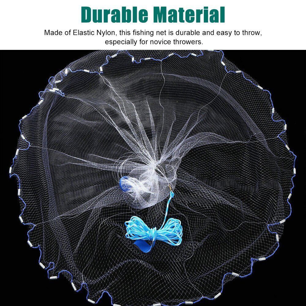 Fishing Cast Net – Strong Nylon Mesh, Easy Throw, 6FT Radius