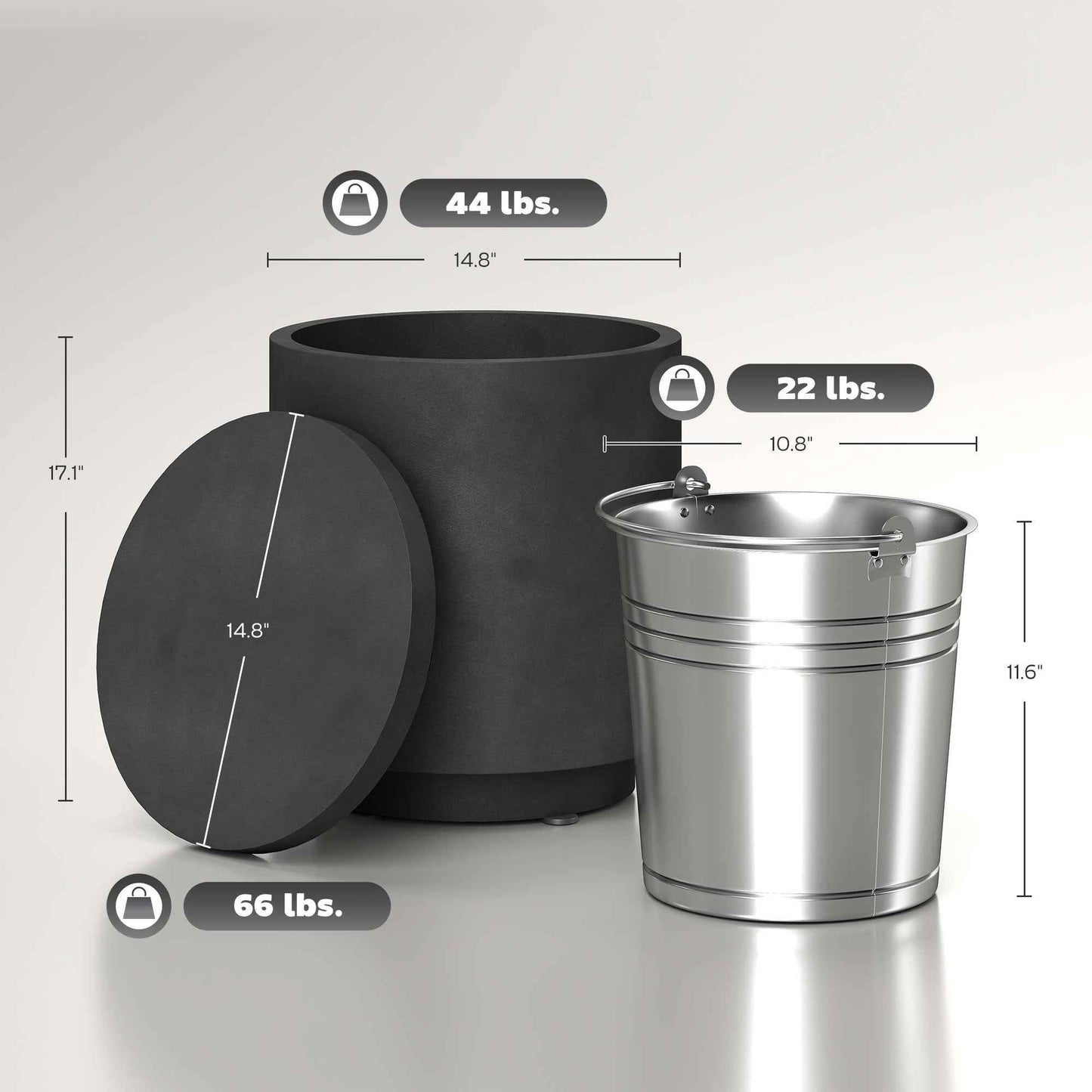 3-in-1 Concrete Outdoor Side Table with Ice Bucket | 2.6 Gal Cooler Bar Table