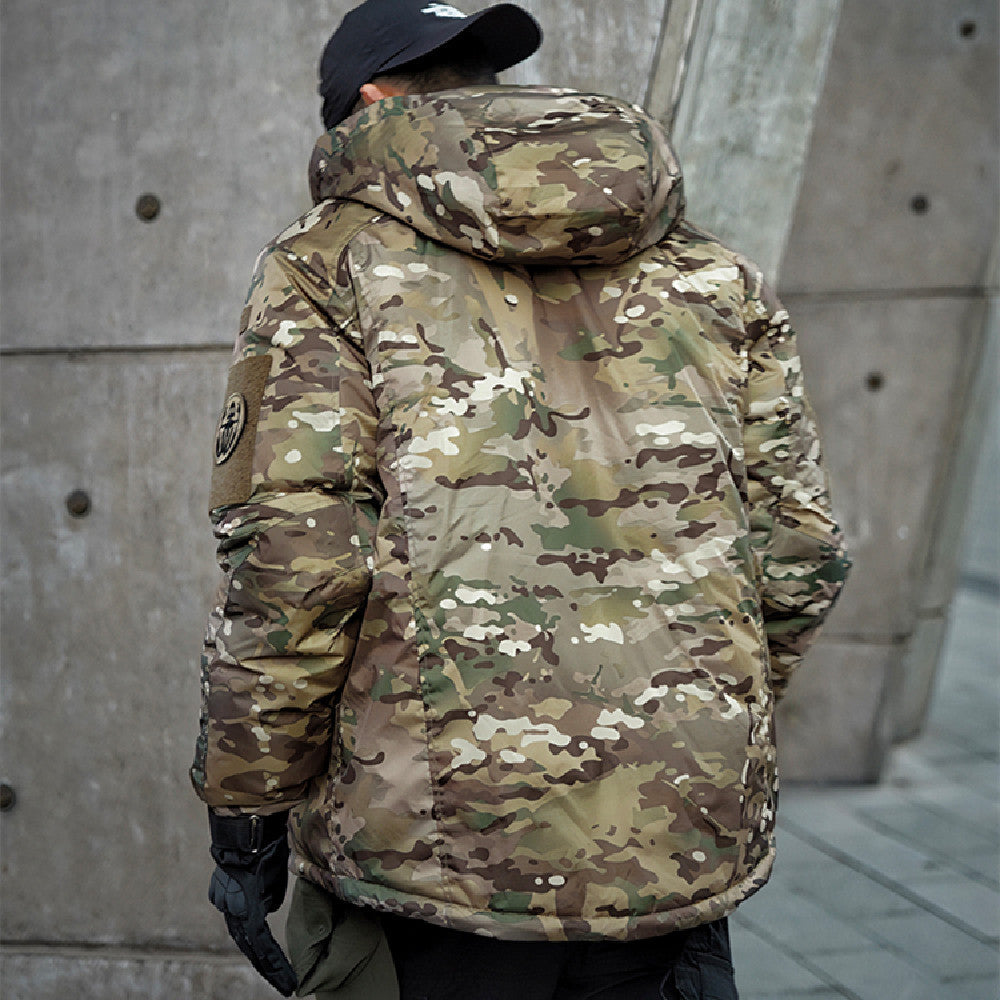 Men's Waterproof CP Camouflage Hooded Puffer Jacket – Cold-Weather Hunting Jacket