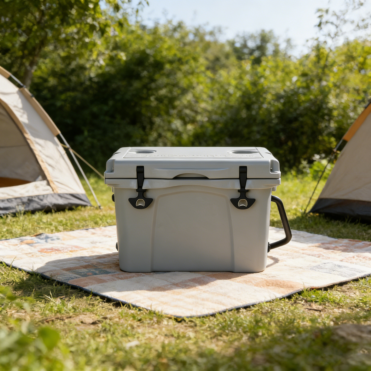 25QT Rotomolded Hard Cooler | 5-Day Ice Retention, Bottle Opener & Cup Holder – Grey