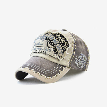 Embroidered Tiger Head Sun Hat – Cotton, Curled Brim, 5 Colors