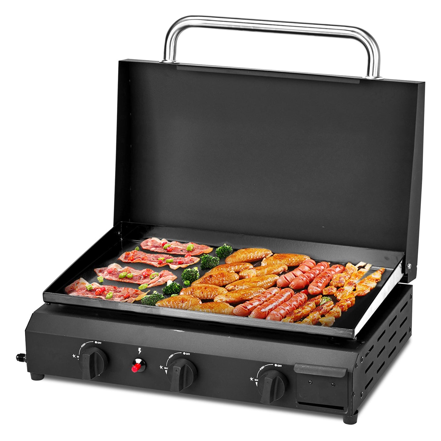 3-Burner Flat Top Gas Griddle Cooking Station – Ceramic Non-Stick, 23" Surface