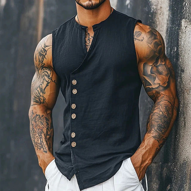Women's Relaxed Fit Linen Sleeveless Vest