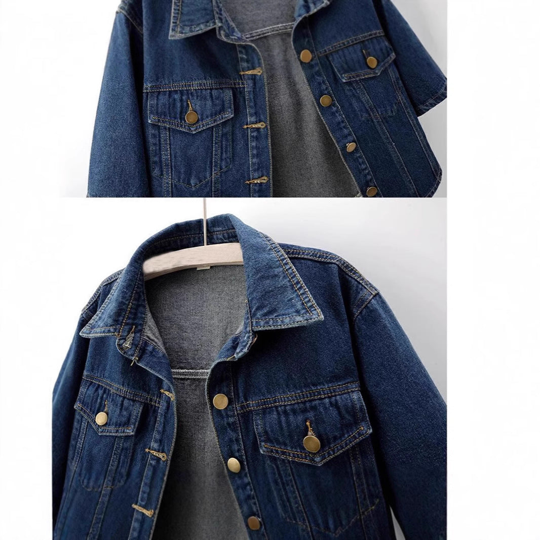 Women's Cropped Denim Jacket – Dark Blue & Light Blue