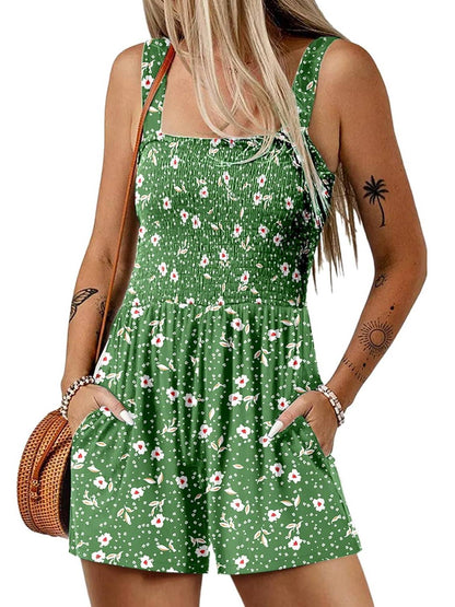 ‚è∞Hot Sale 49% OFFüíÉWomen's Summer Square Neck Sleeveless Loose Casual Short Smocked Romper