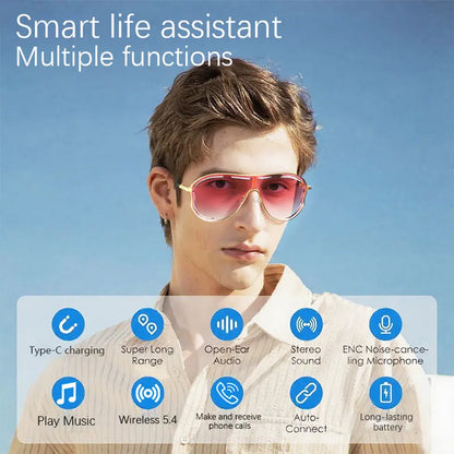 Smart Bluetooth 5.4 Audio Sunglasses ‚Äì Open-Ear Wireless Music Glasses with UV Protection & Hands-Free Calling