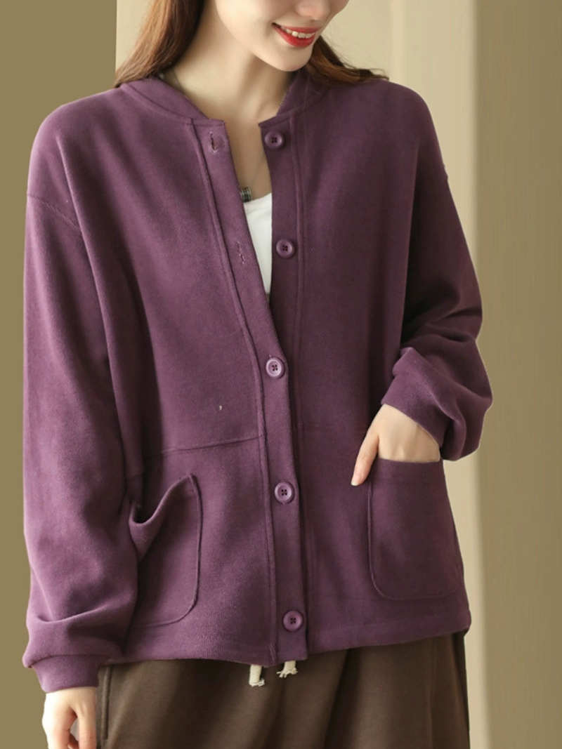 Women's Modern Casual Wear Stand Collar Pocket Style Sweater