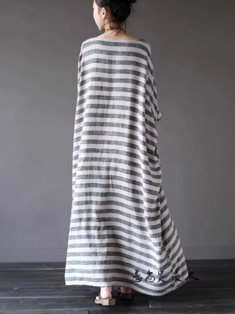 Women's Summer Beautiful Retro Loose Striped Kaftan Style Dress